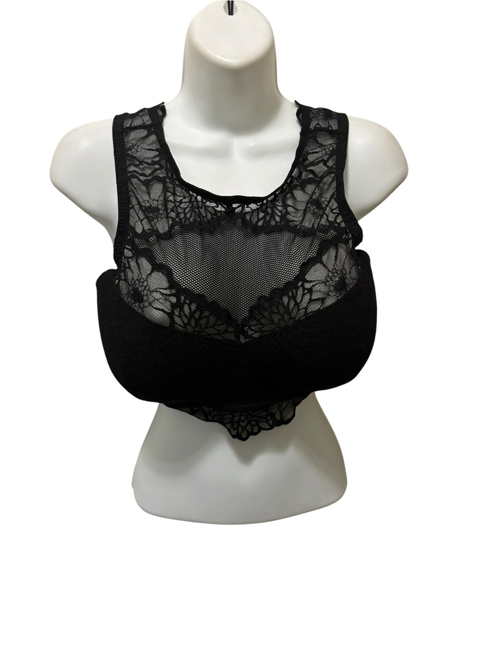 Pink Victoria’s Secret Black Lacey Bralette Sz L-DD Underwire Padded Logo Bar